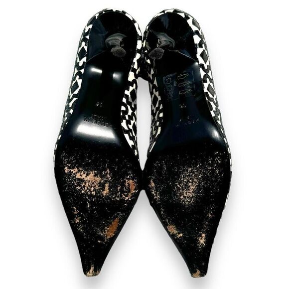 Rene Caovilla Black White Pattern Patent Leather Pointed Toe Heels Women’s Sz 38 - Picture 7 of 8